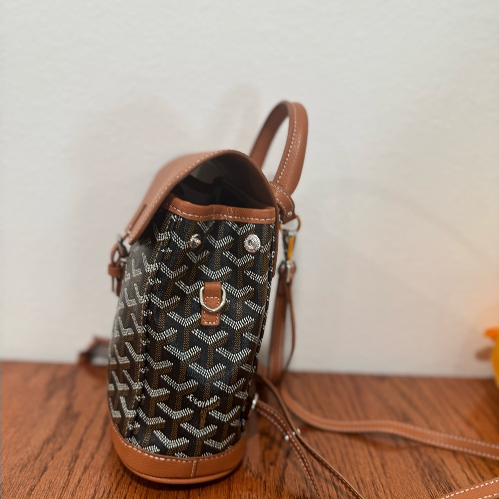 Canvas Patterned Brown Leather-Trim Backpack - image 2